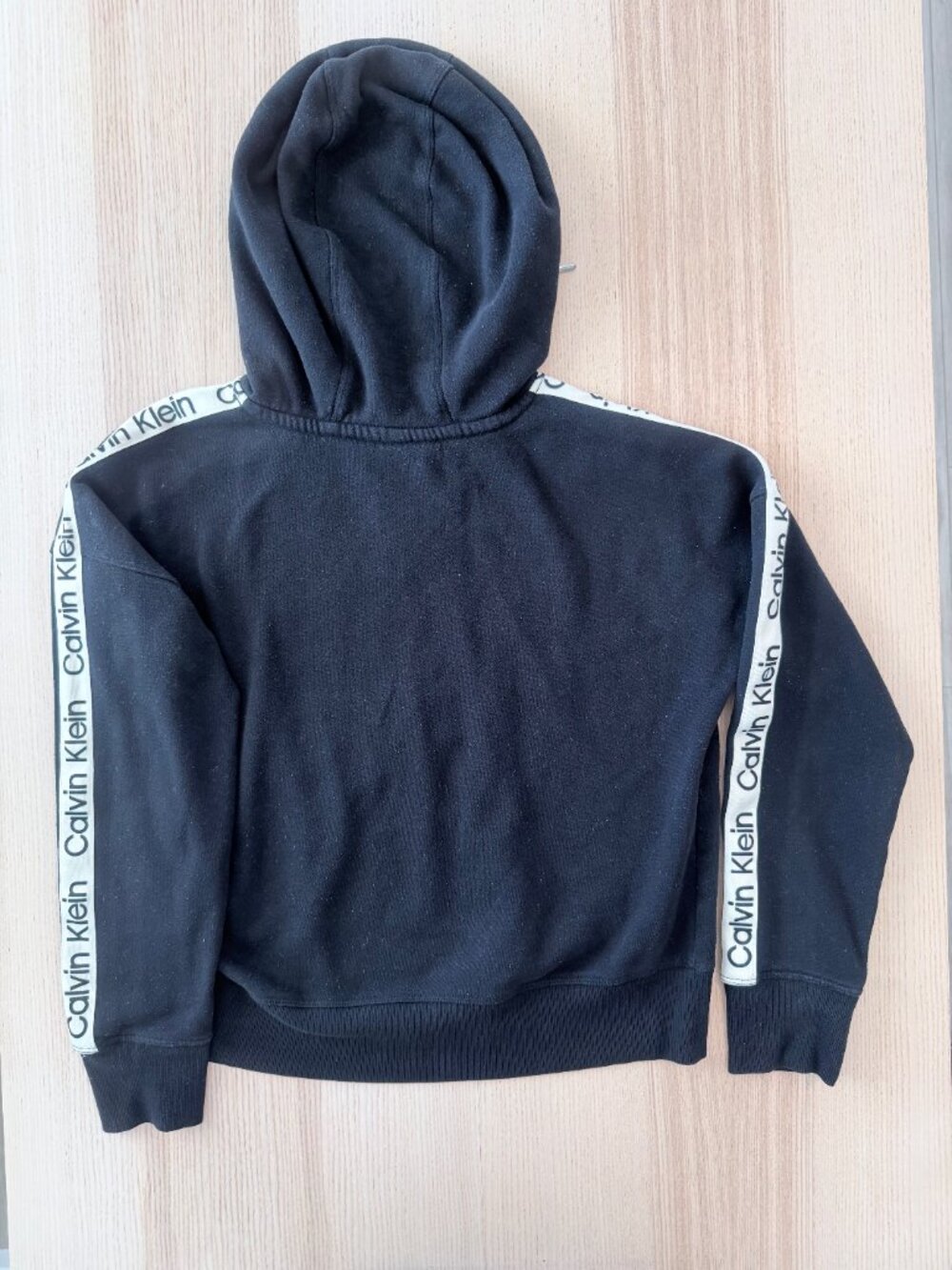 Calvin Klein Black Logo Tape Sleeve Pullover Hoodie Size M - Picture 3 of 3